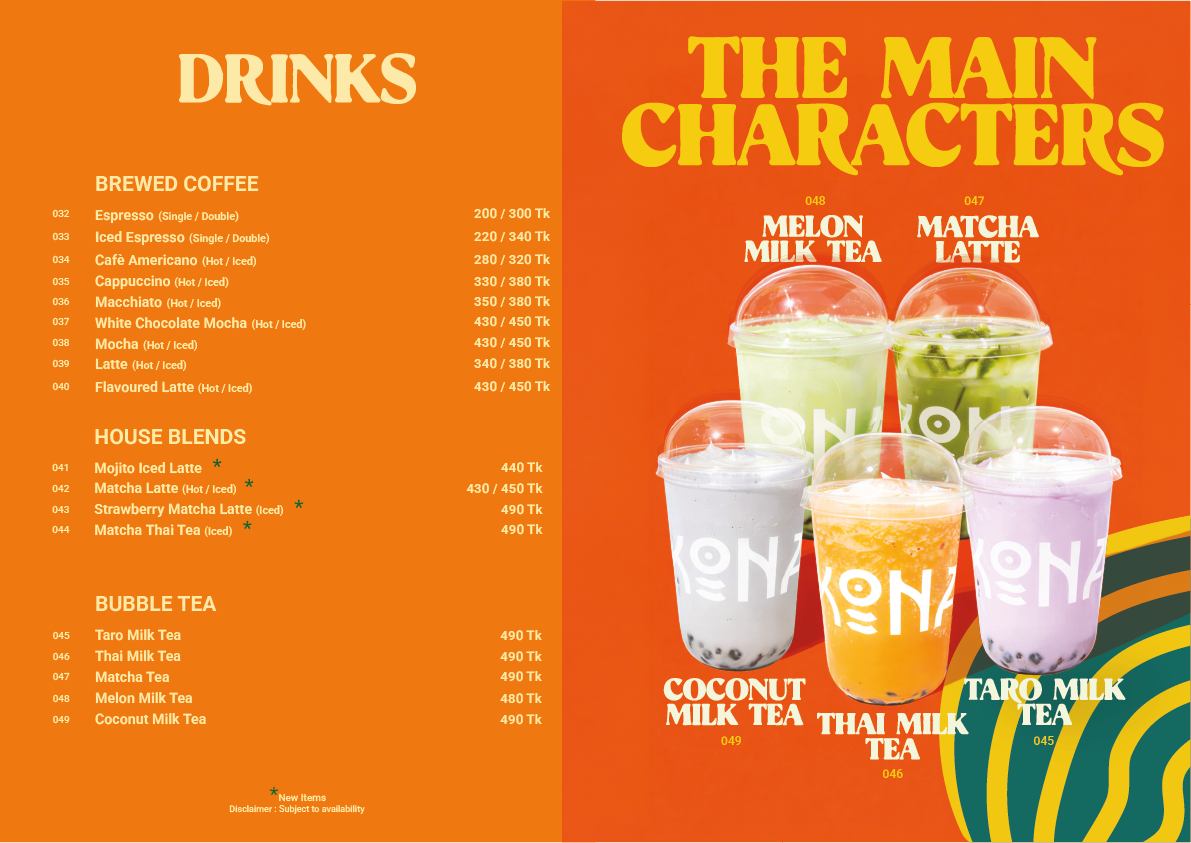 KONA Menu